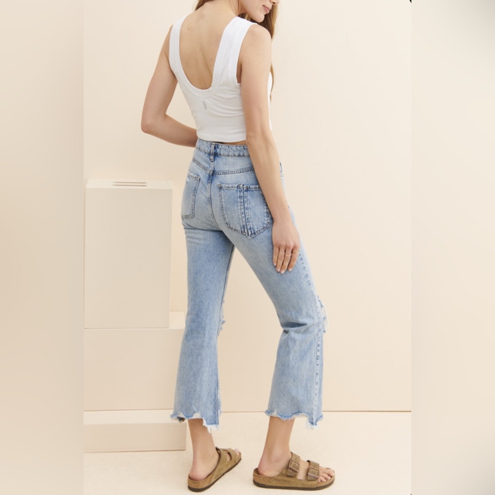 Anthropologie BDG Wilcro Cropped Distressed Bootcut Jeans Light Wash